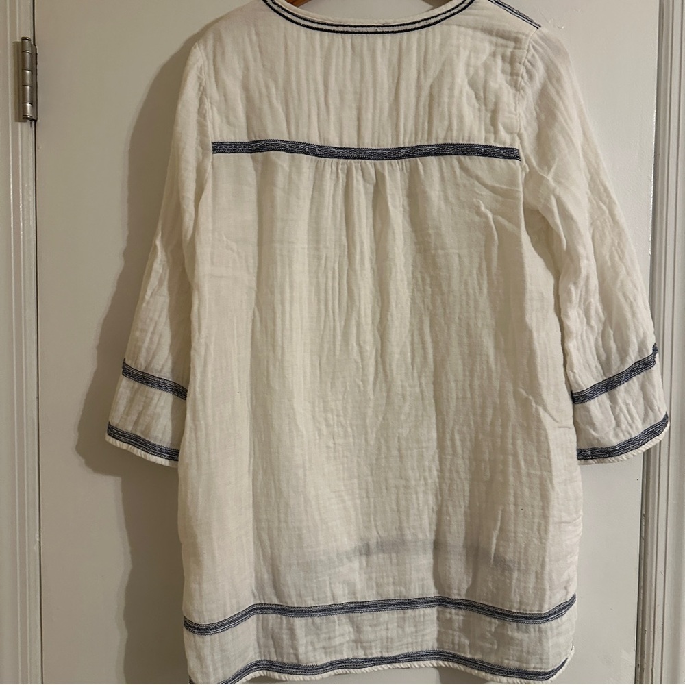 Forever 21 Dress Womens Medium White Blue Embroidered Boho Peasant 3/4 Sleeve - Picture 4 of 10